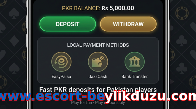 Deposit and withdrawal screen with PKR methods